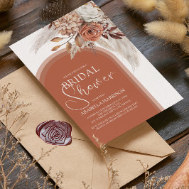 Boho Verbrand Oranje Bloem en Pampas Bruidsdouche Kaart