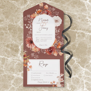 Boho Verbrand Oranje Roestige Herfst Bloem 3 Diner All In One Uitnodiging