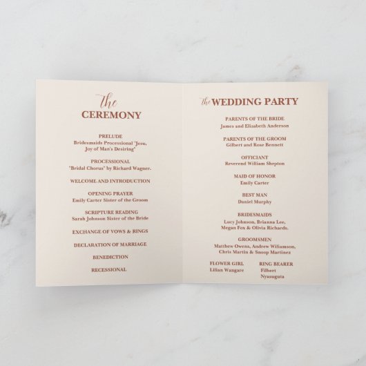 Boho Verbrand Sinaasappel Terracotta Rustiek Huwel Programma (Binnen)