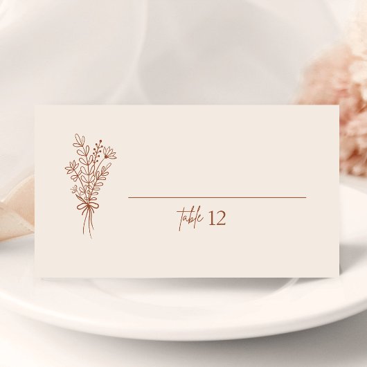 Boho Verbrand Sinaasappel Trouwgevouwen Place Card Kaart