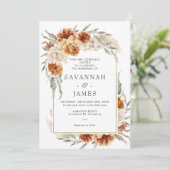 Boho verbrandde Oranje bloemen met Lijst bruiloft Kaart (Staand voorkant)