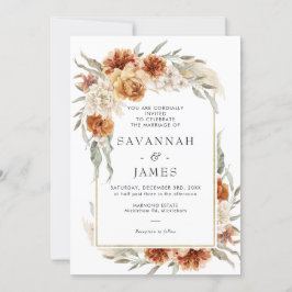Boho verbrandde Oranje bloemen met Lijst bruiloft Kaart
