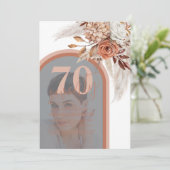 Boho Verbrande Oranje Bloem Foto 70e Verjaardag Kaart (Staand voorkant)
