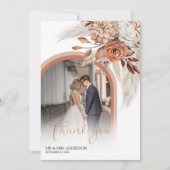 Boho Verbrande Oranje Bloemen & Pampas Foto Bedank Bedankkaart (Voorkant)