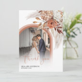 Boho Verbrande Oranje Bloemen & Pampas Foto Bedank Bedankkaart (Staand voorkant)