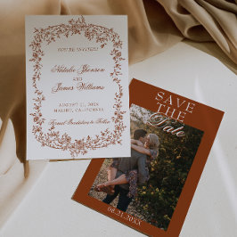 Boho Verbrande Oranje Bloemige Botanische Foto Bru Save The Date