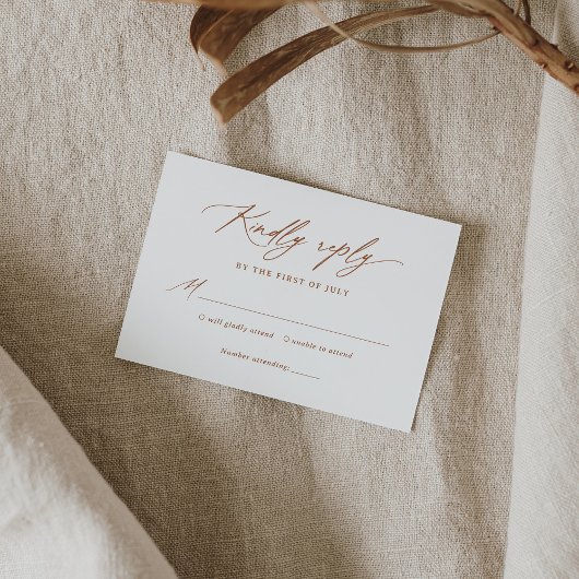 Boho Verbrande Oranje Calligrafie Bruiloft RSVP Kaartje