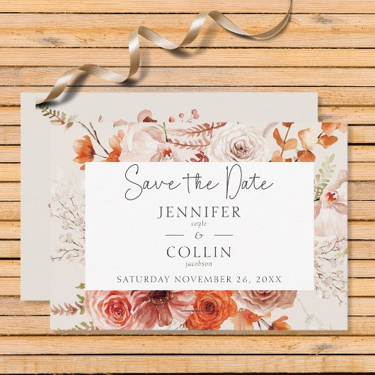 Boho verbrande Oranje Herfst bloemboog Monogram Be Save The Date