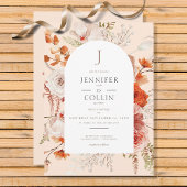 Boho verbrande Oranje Herfst bloemboog monogram pe Kaart