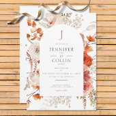 Boho verbrande Oranje Herfst bloemboog monogram wi Kaart