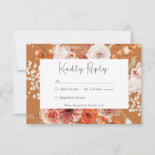 Boho Verbrande Oranje Herfst Bloemen Monogram Roes RSVP Kaartje (Voorkant)