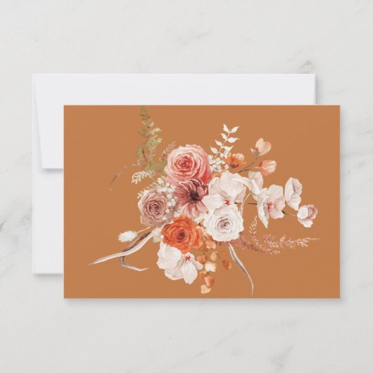 Boho Verbrande Oranje Herfst Bloemen Monogram Roes RSVP Kaartje (Achterkant)