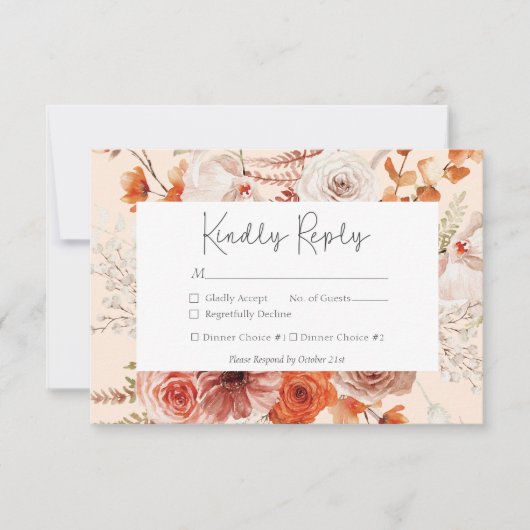 Boho verbrande Oranje Herfst bloemmogram perzik RSVP Kaartje (Voorkant)