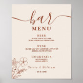 Boho Verbrande Oranje Wilde Bloemen Bruiloft Bar M Poster (Voorkant)
