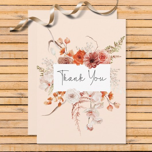 Boho verbrande Sinaasappel bloemboog monogram perz Bedankkaart