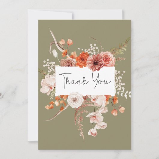 Boho verbrande Sinaasappel bloemboog monogram sali Bedankkaart (Voorkant)