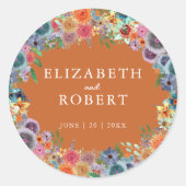 Boho verbrande Sinaasappel Wildflower Waterverf br Ronde Sticker (Voorkant)