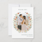 Boho verbrande sinaasappels bloemenkrans Trouwfoto Bedankkaart (Voorkant)