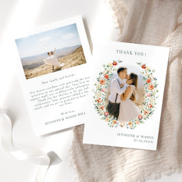 Boho verbrande sinaasappels bloemenkrans Trouwfoto Bedankkaart