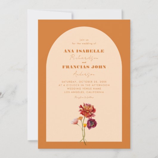 Boho verbrande Sinaasappels boog Wildflower Monogr Kaart (Voorkant)