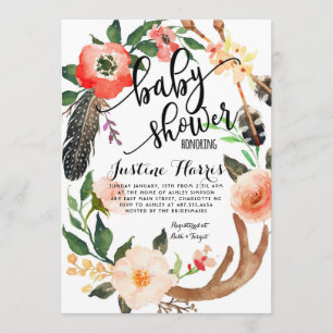 Boho veren Baby shower Uitnodiging