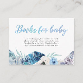 Boho veren blauw Boeken voor baby Baby shower Kaar Informatiekaartje