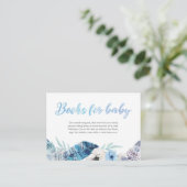 Boho veren blauw Boeken voor baby Baby shower Kaar Informatiekaartje (Staand voorkant)