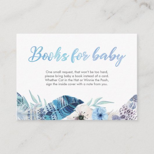 Boho veren blauw Boeken voor baby Baby shower Kaar Informatiekaartje (Voorkant)