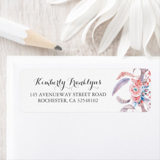 boho veren bloemenbruiloft waterverf etiket (Insitu)