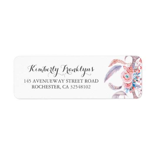 boho veren bloemenbruiloft waterverf etiket (Voorkant)