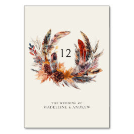 Boho veren bloemenkrans herfst bruiloft kaart