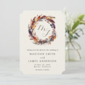 Boho Veren Bloemenkrans Monogram Huwelijk Save The Date (Staand voorkant)