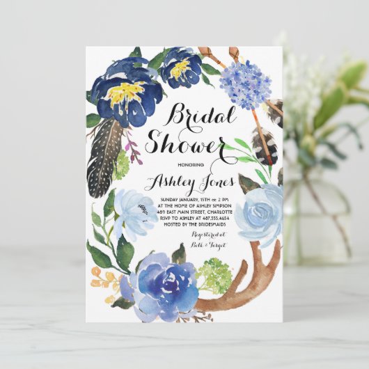 Boho veren Bridal Shower Uitnodiging (Staand voorkant)