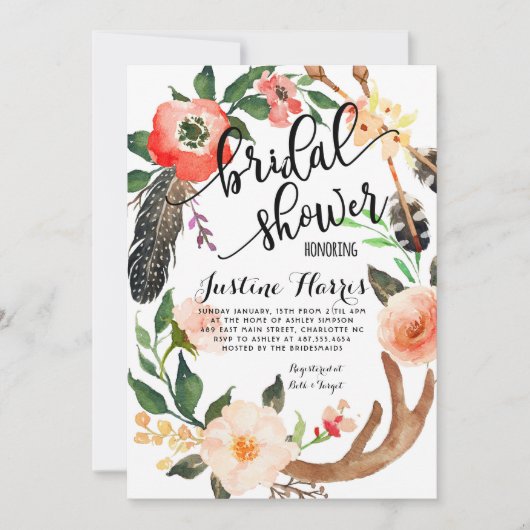 Boho veren Bridal Shower Uitnodiging (Voorkant)