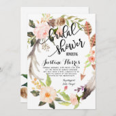 Boho veren Bruids Douche Uitnodiging (Voorkant / Achterkant)