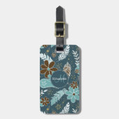 Boho veren doedelen bloemen blauwgroen turkooizen  bagagelabel (Voorkant verticaal)