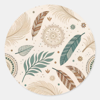 Boho veren en bladeren ontwerp ronde sticker