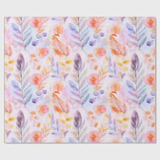 Boho veren en bloemen cadeaupapier