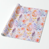 Boho veren en bloemen cadeaupapier (Uitgerold)