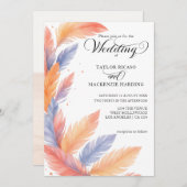 Boho veren en elegante script foto bruiloft kaart (Voorkant / Achterkant)