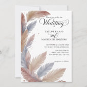Boho veren en elegante script foto bruiloft kaart (Voorkant)