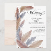 Boho veren en elegante script foto bruiloft kaart (Voorkant / Achterkant)