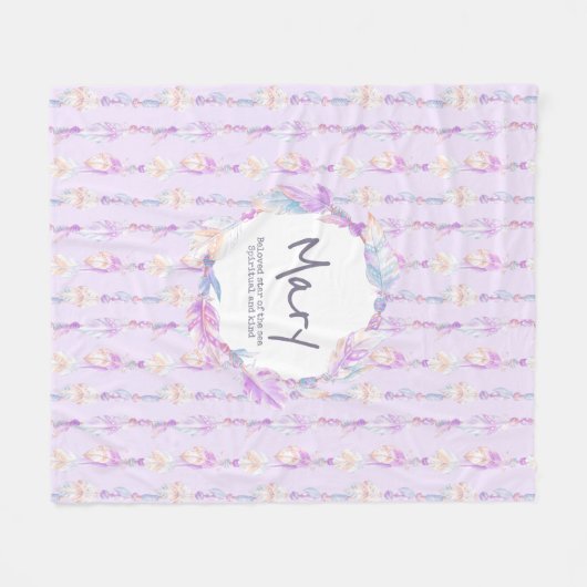 Boho veren en kralen paarse naam betekent fleece deken (Voorkant (Horizontaal))