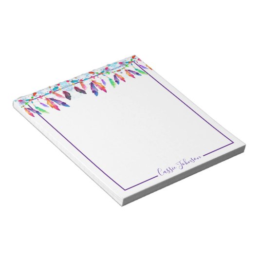 Boho veren gepersonaliseerd notitieblok (Schuin)