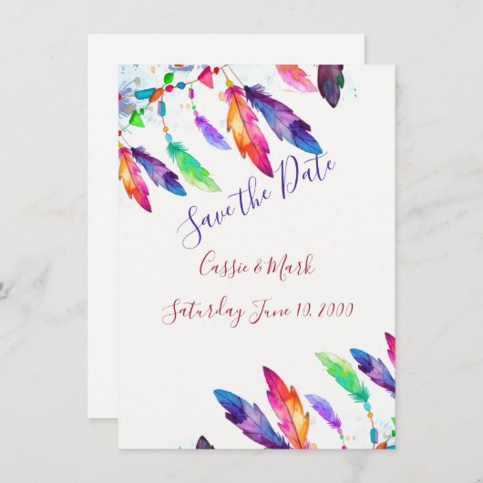 Boho veren gepersonaliseerd save the date (Voorkant / Achterkant)