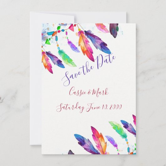 Boho veren gepersonaliseerd save the date (Voorkant)