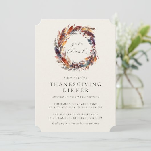 Boho Veren Herfst Foliage Thanksgiving Diner Kaart (Staand voorkant)