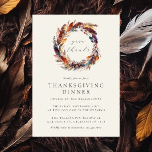 Boho Veren Herfst Foliage Thanksgiving Diner Kaart
