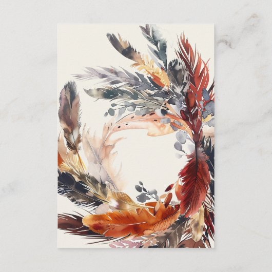 Boho veren Herfst krans kalligrafie bruiloft Informatiekaartje (Achterkant)