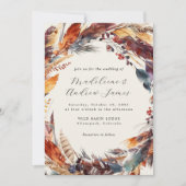 Boho veren Herfst krans kalligrafie bruiloft Kaart (Voorkant)